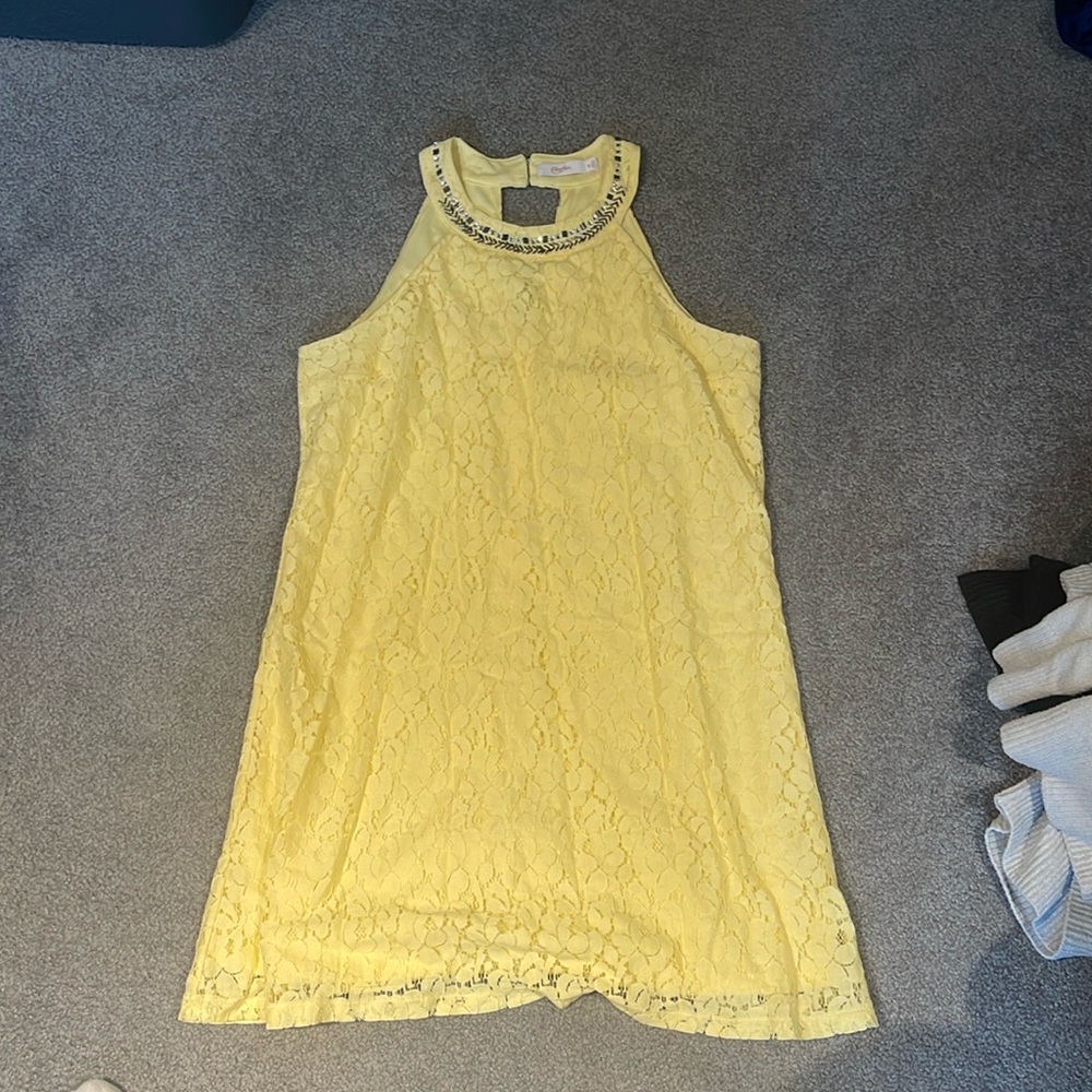 Candies lace floral high neck tank dress in yellow M